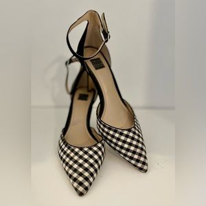 WHBM black & white gingham and suede heels - size 6